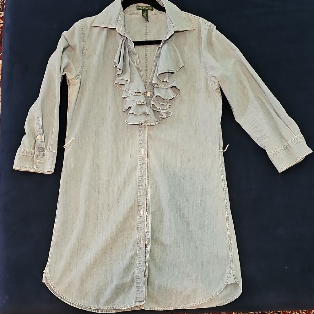 Light Blue Ruffled Denim Shirt Dress